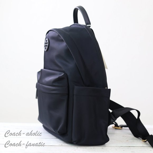 NWT Tory Burch Ella Logo Dual Zip Compartment Nylon Backpack in Black - Picture 5 of 13